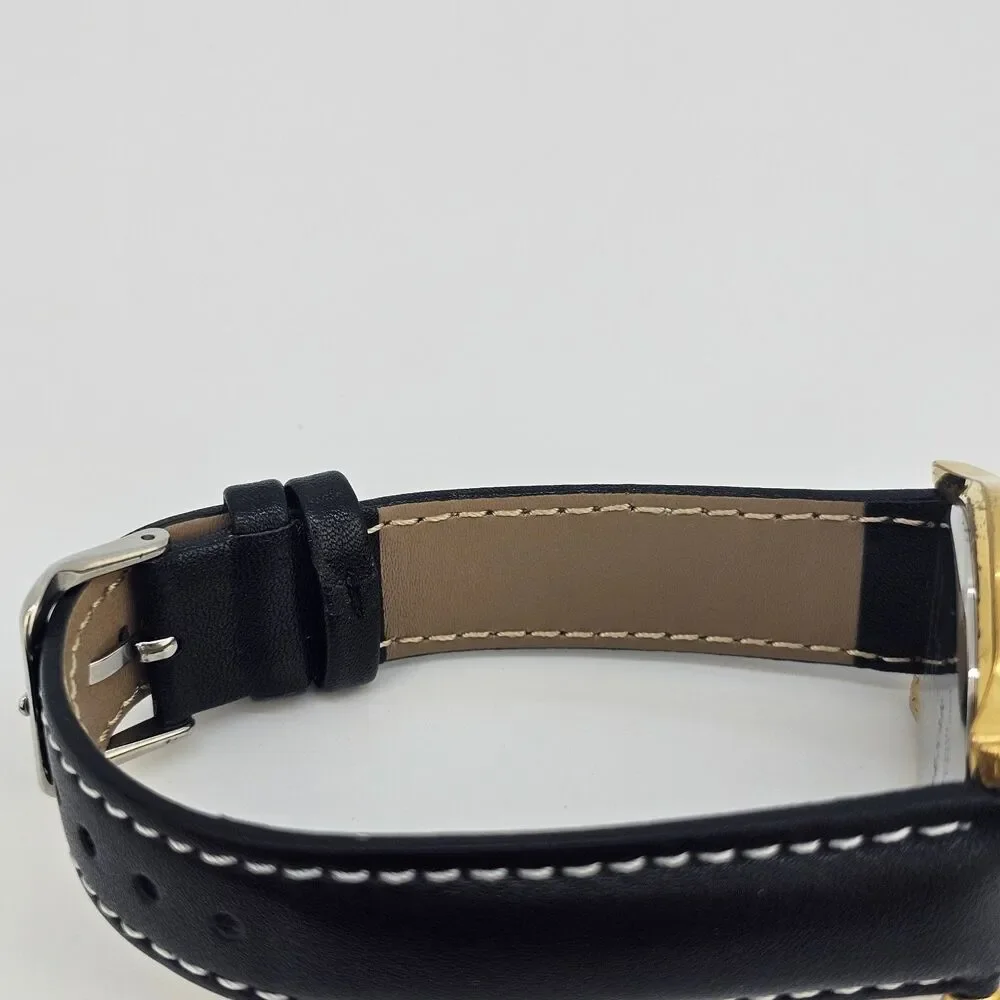 VTG Pulsar Men's Watch 37MM Gold Dial Day Date‎ New Black Leather Bands Battery